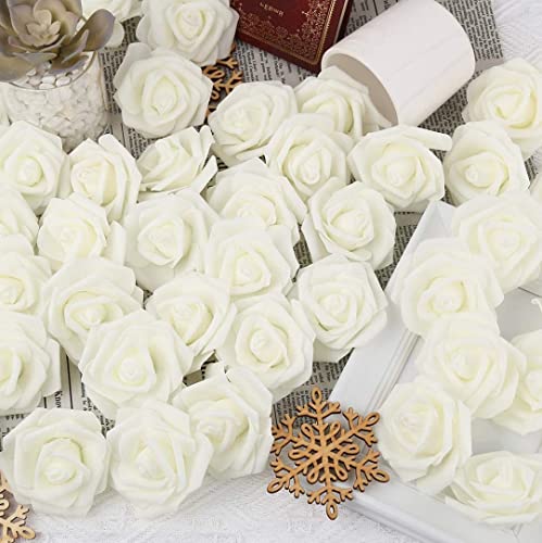Image of VRB Dec 24 pcs Rose Artificial Flowers for Decoration,Artificial Flower,Flower for Hair Styling,Flower for Pooja, for Home Decor,Diwali. (24pcs - White Big Foam Rose)