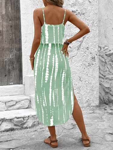 Image of RoseSeek Women's Spaghetti Strap Tie Dye Cami Sun Dress Beach Midi Summer Dresses Resort Wear Vacation Outfits