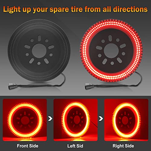 Bordan Spare Tire Brake Light For Wrangler Jk Jku Plug & Play Third Brake Light 3-Side Wheel Light Led Ring Compatible With Jeep Wrangler 2007-2018 Jk Jku Yj Tj #TOP2