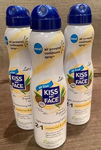 Kiss My Face Moisturizing Spray Lotion, Tropical Coconut Oil Moisturizer, 6 oz (Pack of 3)