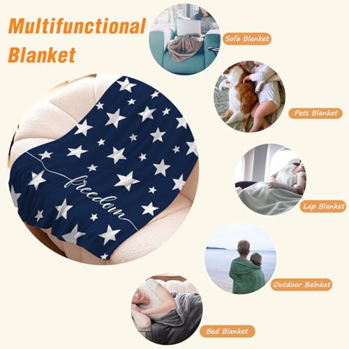 Image of YeeJu Patriotic Throw Blanket Twin Size 4th of July Memorial Day Fourth of July Blanket Couch Sofa Bed Soft Fleece Blankets Stars and Stripes White Blue Independence Veteran Day Blanket 60x80