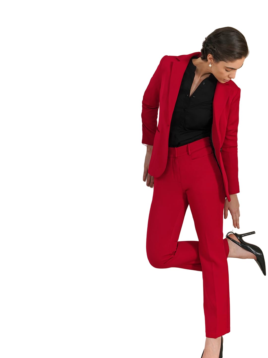 fablestreet Women Formal Blazer & Trousers | Slim Fit Tailored Design with Notch Lapel & Full Sleeves | Smooth Woven Fabric for Business Casual & Office Wear-picture-31