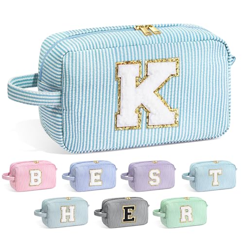 Image of YOOLIFE Gifts for Women Teen Girls Kids - Initial Makeup Bag Cosmetic Case Toiletry Pouch, Birthday Gifts for Women Friends Sister Teacher, Light Blue K