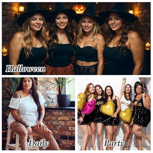 3 Pairs Women's Plus Size Fishnet Stockings, High Waist Stretchy Footless Tights, Black Pantyhose For Daily XL-4XL4