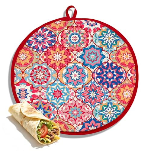 RTTLALUO 12 Inch Tortilla Warmer Pouch, Microwavable Fabric Bag Keeps Food Warm For One Hour, Insulated and Microwaveable Pouch For Corn Flour Taco Pizza Bread, Perfect Holder In Picnic, Boho
