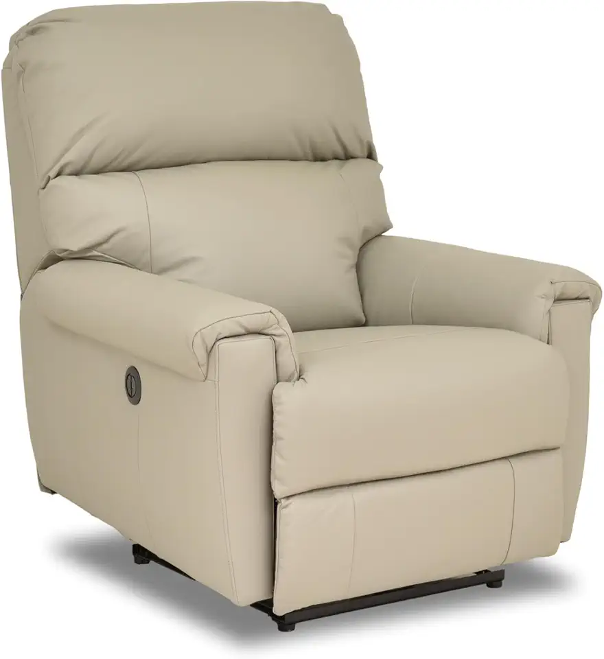 Poltrona Reclinável Elétrica em Couro Natural, 120kg Suportados, Sistema SoftSpring, Autovolt 90-240v, 85x105x105cm (Botão Lateral + USB, Bege)