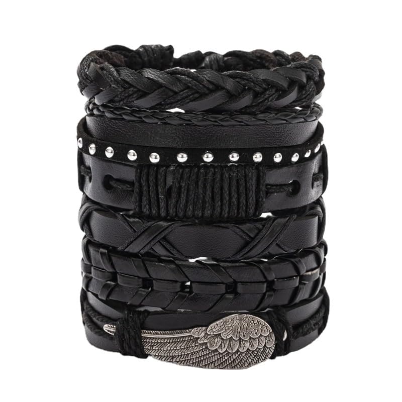 PINKPIN Adjustable Braided Leather Bracelets for Men Women Wrap Cuff Bracelet Cords Ethnic Tribal Handmade Wrap Wristband Bracelets Set4