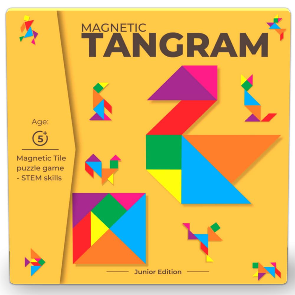 Magnetic Tangram Puzzle for Kids 5 Years+ – Travel Logic Game & Brain Teaser Toy, Ideal Birthday Return Gift for Boys & Girls, Educational STEM Activity Book (Compact & Portable)