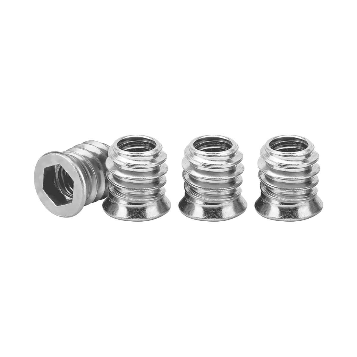 Drenky 40Pcs M5x10mm Zinc Plated Threaded Insert Nuts for Wood Furniture, Flanged Hex Socket Nut
