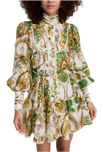 Image of Summer Shirt Dress for Women Long Sleeve Floral Printed Button Down Mini Dresses
