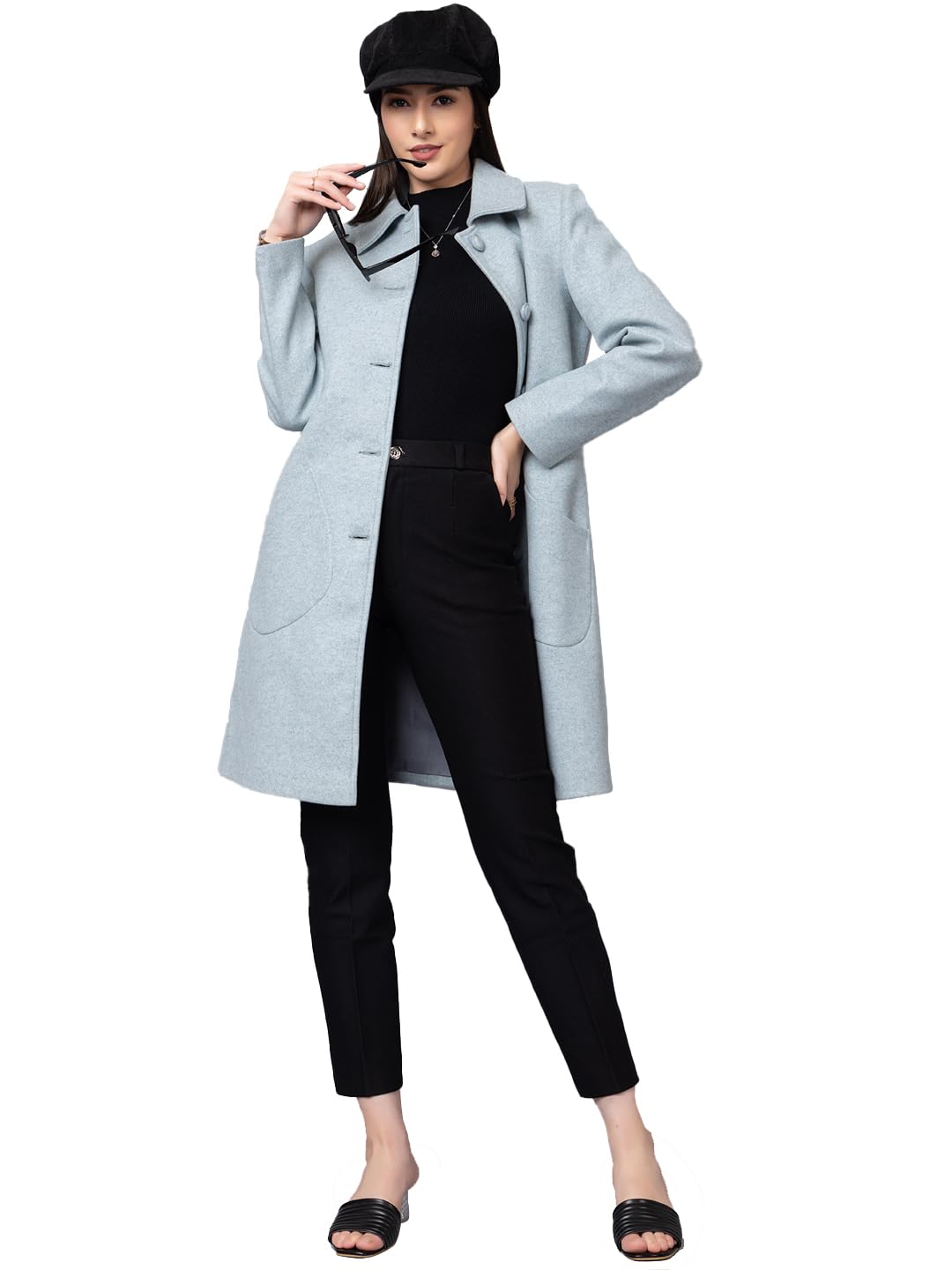 CHKOKKO Women Classic Winter Long Coat Single Breasted | Knee Length Design with a Sophisticated Spread Collar and Practical Front Pockets for Formal Attire CHKOKKO Women Classic Winter Long Coat Single Breasted | Knee Length Design with a Sophisticated Spread Collar and Practical Front Pockets for Formal Attire