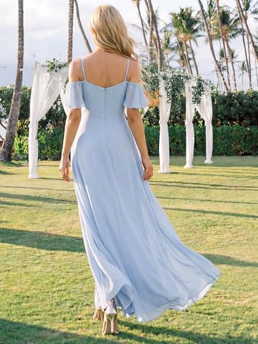 Image of Ever-Pretty Women's Formal Dresses Off Shoulder Short Sleeve Split A-Line Floor Length Bridesmaid Dresses 0237