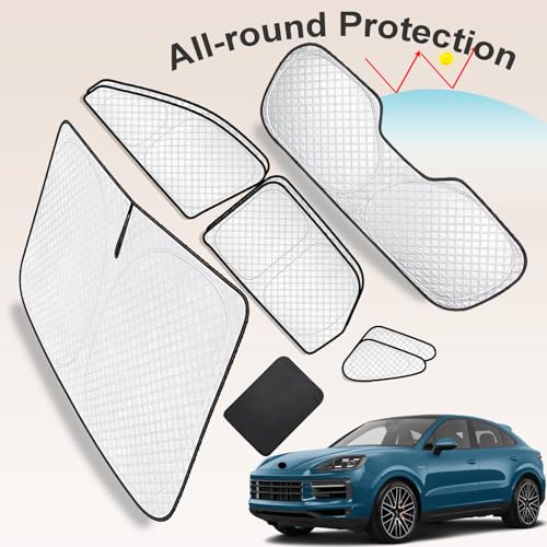 Image of KMF 8pcs Thicken Sun Shades for Porsche Cayenne 2019-2025 Accessories,Full Car Window Covers Sunshade for Windshield Side Rear, UV Block and Protect Privacy Blackout for Car Camping
