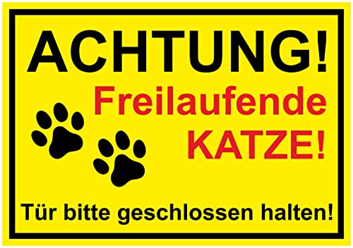 Daged Achtung Freilaufender Katze Aufkleber 23x16 cm Hinweiszeichen Sicherheitszeichen Sticker T-085