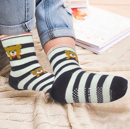 Image of Organic Cotton Ankle Length Anti Slip Socks For Baby With Grip 0-36 Months-Cartoon, Multicolored