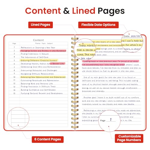 Image of Taja Lined Spiral Journal Notebook for Women & Men, 140 Pages, College Ruled Hardcover Notebook for Work & Note Taking, Journals for Writing, A5(5.7 inch x 7.9 inch) - Tomato Red