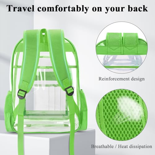 Image of KIMNERPU Clear Backpack, Heavy Duty PVC Transparent Backpack with Reinforced Straps, See Through Multiple Pockets Large Capacity Bookbag for Concert Work Security Travel Festival (Green)