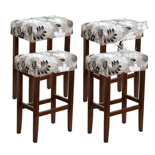 Image of Waterproof Bar Stool Covers Rectangle Set of 4 Stretch Floral Backless Barstool Chair Covers Rectangular Washable