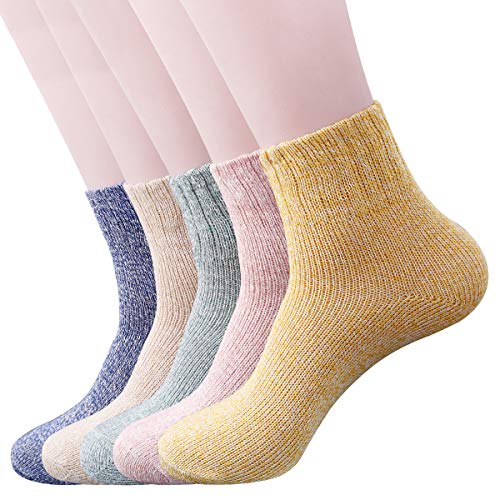 5 Pack Womens Thick Socks Warm Winter Knit Wool Soft Vintage Soft Hiking Crew Socks LM