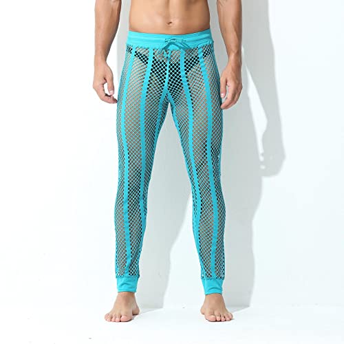 Men's Mesh Fishnet Pants See Through Stretchy Muscle Leggings Drawstring Sleep Lounge Thermal Bottoms2