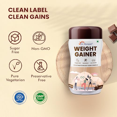 Image of Dr. Morepen Weight Gainer /Gain Weight, Post Workout, 74 G Carbohydrate, 14.5G Protein, Healthy Fats (Irish Chocolate, 500G)|Pack Of 2 - Powder