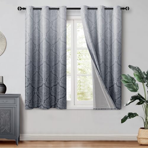 DWCN Ombre Blackout Curtains for Bedroom 36 x 54 inch, Full Blackout Grey