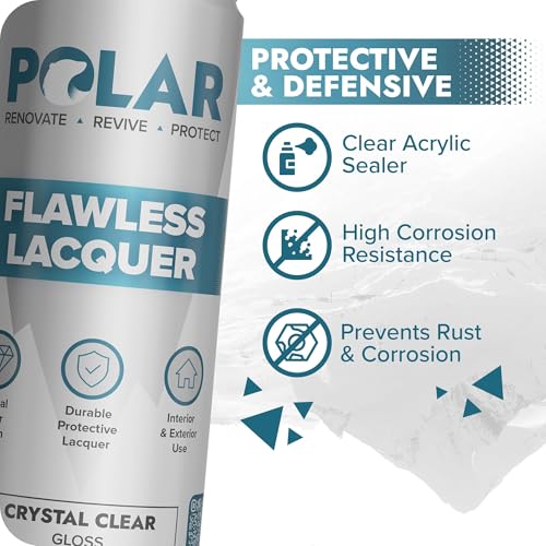 Polar Clear Gloss Flawless Lacquer Spray - 6 x 13.5 Fl Oz - Clear Coat Spray Paint - Non-Yellowing & Scratch Resistant - Interior & Exterior Surfaces for Wood, Metal, Plastics, Glass & Ceramics