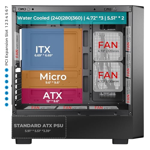 Gabinete para PC Mid Tower con panel lateral de vidrio templado y frente de madera de nogal - Compatible con placas base ATX, Micro-ATX y Mini-ITX - Negro miniatura 7