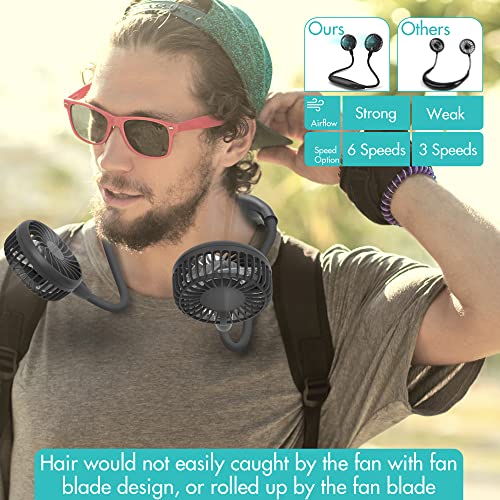 Comlife Portable Neck Fan, 2600Mah Battery Operated Ultra Quiet Hands Free Usb Fan With Strong Wind, 360° Adjustable High Flexibility Wearable Personal Fan For Home Office Outdoor Travel (Black) #TOP1