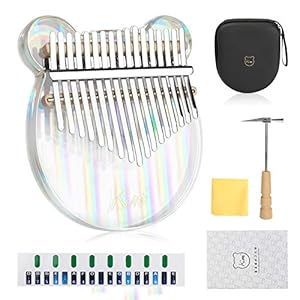 Achort Kalimba 17 toetsen duim piano, transparante acryl vinger piano met tuning hamer studie-instructie, duim piano…