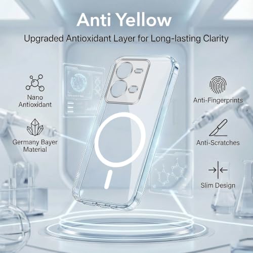 Image of Jkobi Lifetime Anti-Yellow MagSafe Compatible Clear Back Cover Case for Vivo V25 5G (Sleek Hard Crystal | Shockproof and Camera Protection)