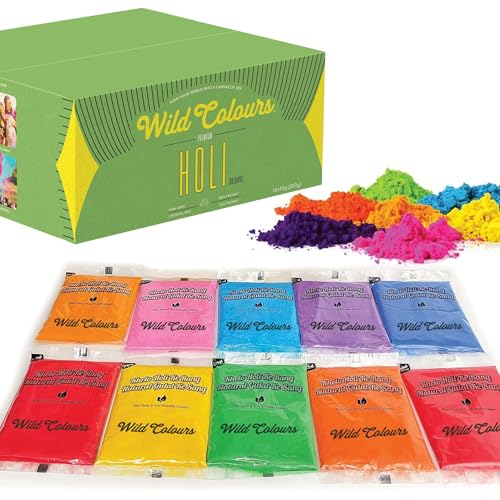 Holi Colours - Holi Giftbox - Holi ke Rang - 100% Natural Safe - Lab Tested Certified - 10 Vibrant Colours & Smooth Texture 50g (Pack of 10)