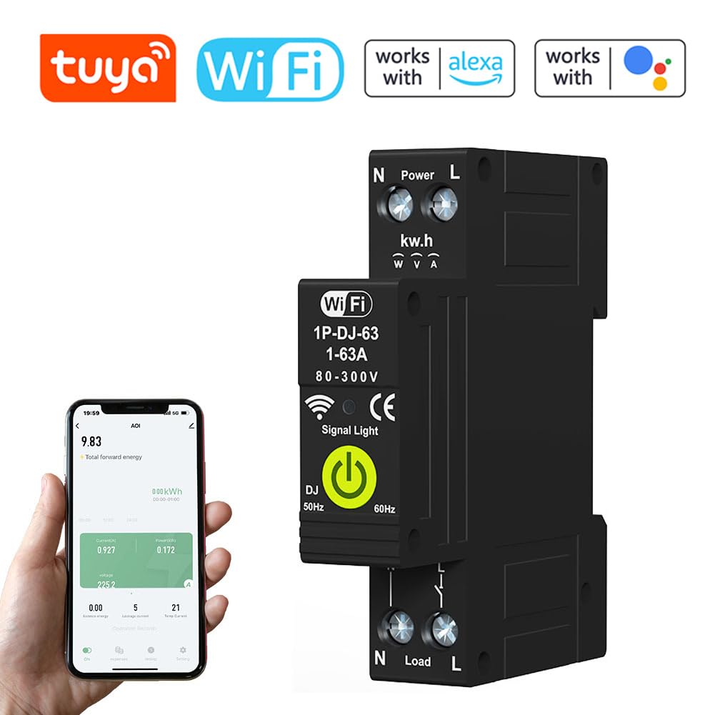 ACAGALA Tuya - Disyuntor inteligente con WiFi, temporizador, fotovoltaico, medición bidireccional, contador de energía, protección de reencendido automático con función de medición y prepago