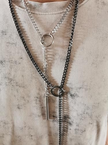 MQV Chunky Statement Black Stain Steel Lariat Y Necklaces Wrap Choker Necklace Set Bar pendant Dark Academia Aesthetic statement handmade jewelry gift for women4