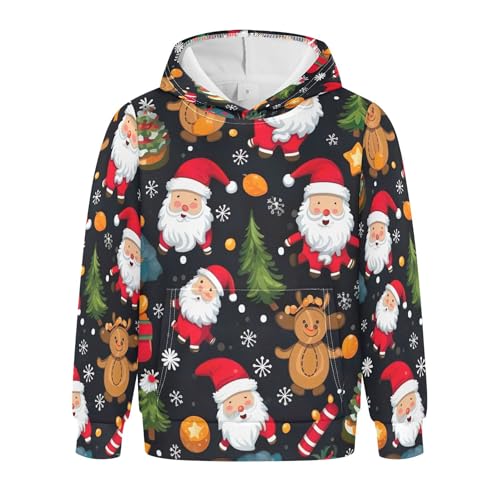 Kids Hoodies Sweaters Christmas Xmas Santa Claus Hooded Sweatshirts with Big Pockets for Boys Girls B0400357