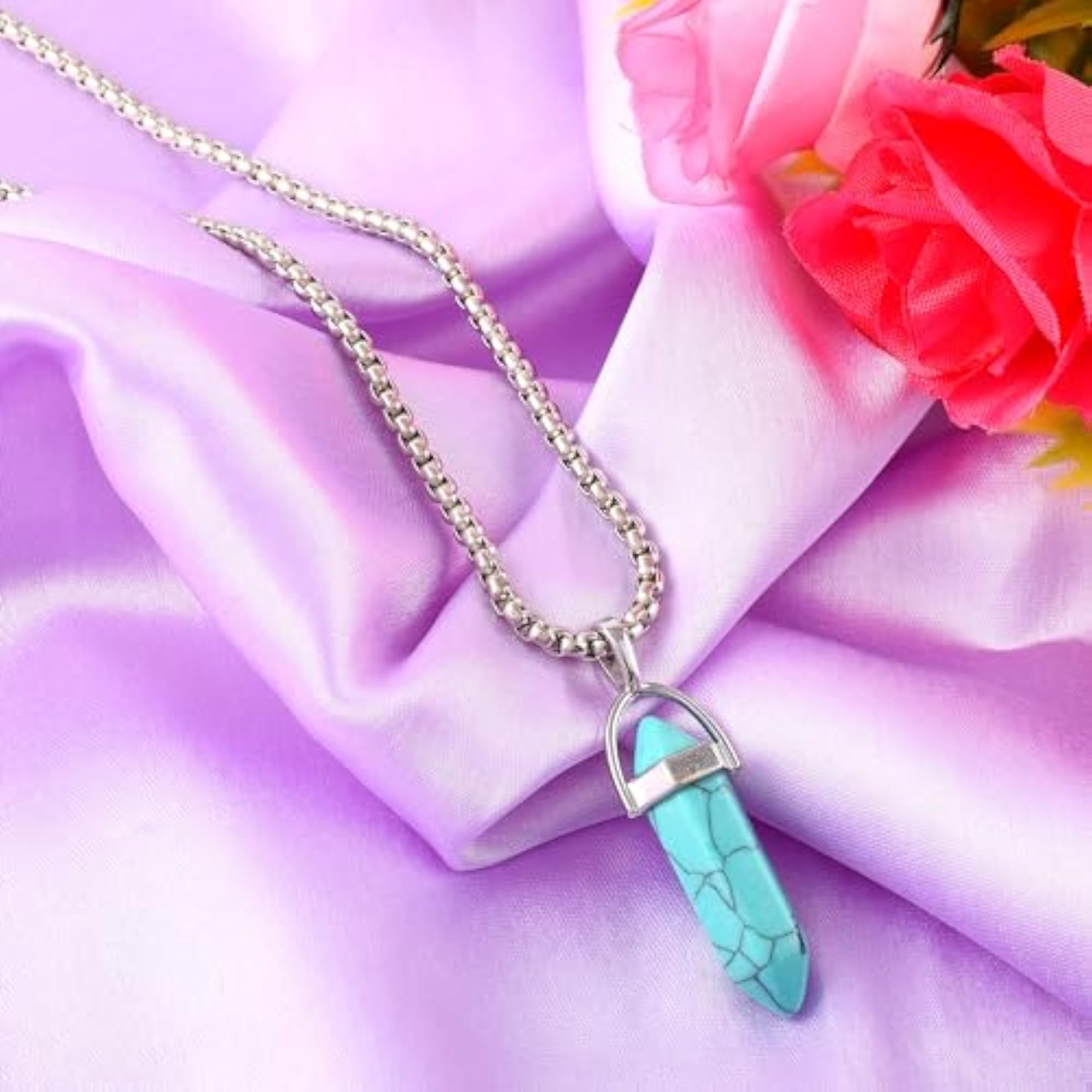 Natural Turquoise Hexagonal Pendant Necklace