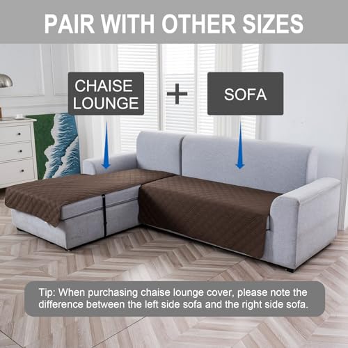 Image of Genina L Shape Couch Cover, Sectional Couch Chaise Covers, Waterproof Washable Sofa Covers for Right L Shape Chaise Lounge, Anti-Slip Sofa Slipcovers for Dogs Cats Pet Friendly(Chololate)