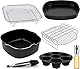 21CM Heißluftfritteuse Zubehör für COSORI 4,7L/5,5L/6L/6,2/6,4, Philips Airfryer XL 6.2L/7.2L/7.3L/8.3L, Air Fryer Accessories - Grillrost, Pizzapfanne, Ölsprühflasche, Backform & Muffinformen