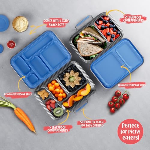 Stainless Steel Bento Box for Kids and Adults - 2 Compartment Lunch Box with 2 Containers - BPA-Free, Easy to Clean, Versatile
