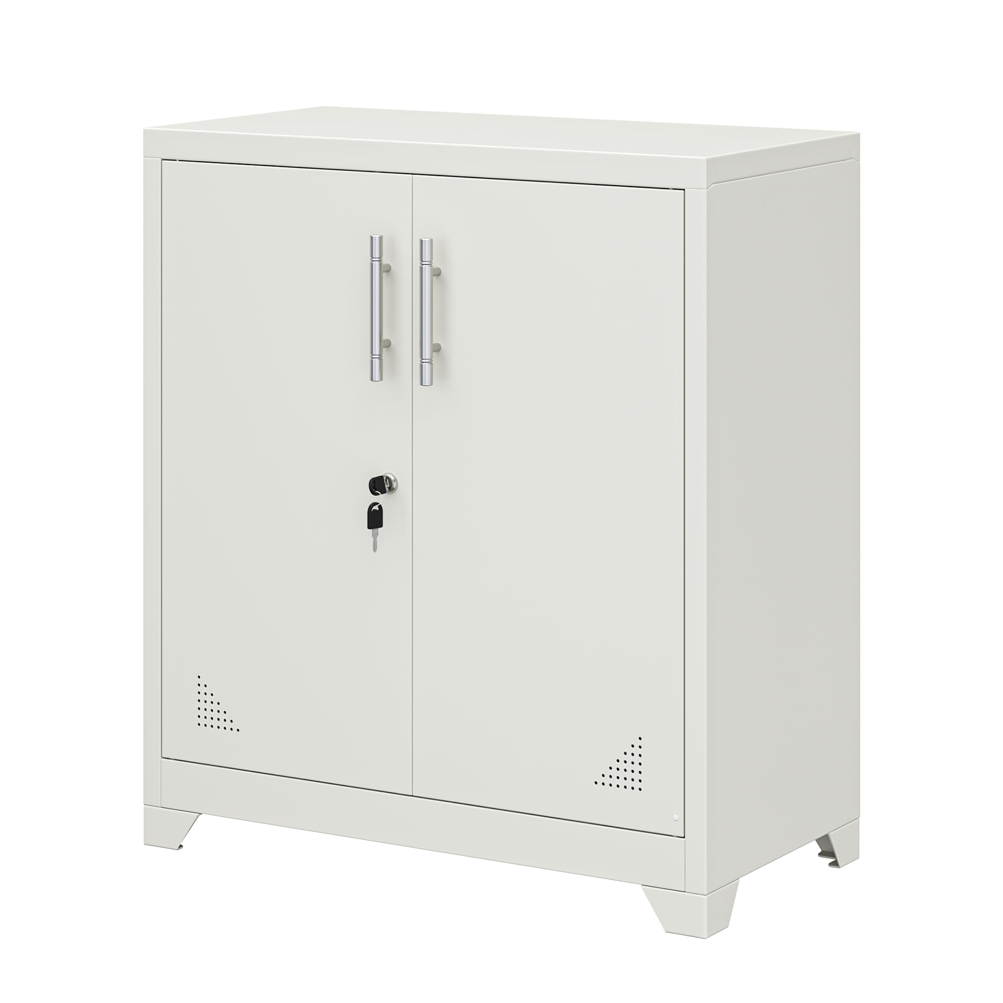 YITAHOME Armadietto da ufficio, in metallo, con 2 ripiani regolabili, 80 x 40 x 90 cm, con serratura e fori di ventilazione, per casa, ufficio, garage, palestra, scuola, colore bianco
