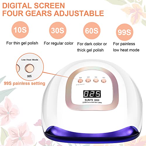 220W Lampada Unghie LED UV Professionale Fornetto per Manicure/Pedicure 4 Timer 10s/30s/60s/99s Display LCD Permanente Smalto Semipermanente Automatico Sensore Piastra Rimovibile per Gel Nail Polish