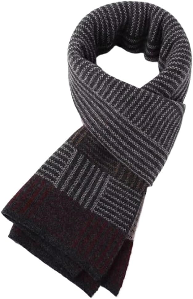 Men's Cashmere Scarf for Autumn and Winter, Paired with Knitted Color Matching Scarf