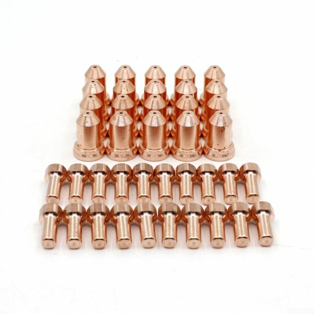 Plasmaschneid-Verbrauchsmaterial-Set mit 52558 Elektroden und 51311 Spitzen, 1,0 mm, 1,2 mm, kompatibel mit IPT-80 PT80 PT-80 Plasmabrenner, inklusive 20 Elektroden und 20 Spitzen für präzise
