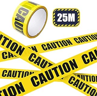 Warning Tape, Yellow Caution Tape Roll Safety Floor Tape for Carpet, Black/Yellow Hazard Warning Tape Adhesive Marking Barrier Tape for Workplace/Danger Areas or Halloween Birthday Party (4.8cm * 25m)