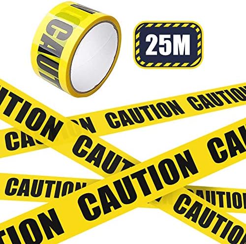 Warning Tape, Yellow Caution Tape Roll Safety Floor Tapes, Black/Yellow Hazard Warning Tape Adhesive Marking Barrier Tape for Workplace/Danger Areas or Halloween Birthday Party (4.8cm x 25m)