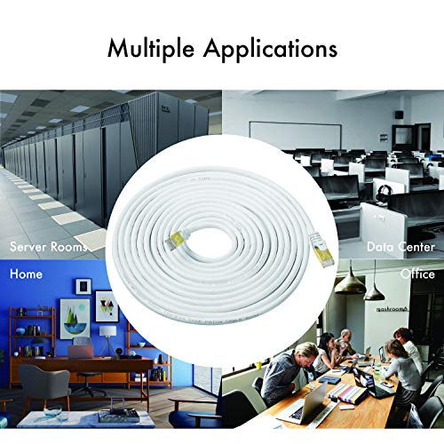 Cat 8 Ethernet Cable 50 ft Shielded, 26AWG Lastest 40Gbps 2000Mhz SFTP Patch Cord, Heavy Duty High Speed Cat8 LAN Network RJ45 Cable- in Wall, Outdoor, Weatherproof Rated for Router, Modem, Gaming