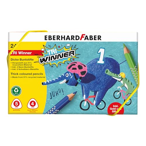 Preisvergleich Produktbild Eberhard Faber 518424 - Buntstifte Set TRI Winner, 24 bruchsichere Farbstifte, inkl. 2 Schreiblernstifte