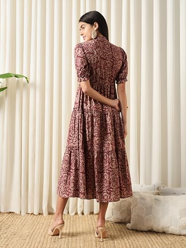Image of KZULLY | Dress for Women | Summer Outfit | Elegant Casual | Puff Sleeves| Lightweight Polyester Fabric