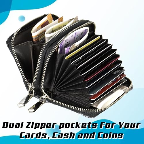 Image of Storite 9 Slot RFID Dual Zipper Wallet PU Leather Credit Debit Card Holder Wallet Money Zipper Coin Purse for Girls & Women - (Grey /Black-8 x11 x 4 cm)