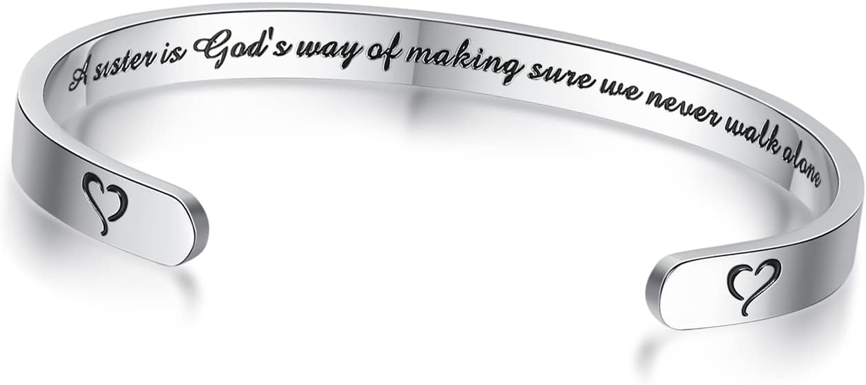 TONY & SANDY Inspirational Bracelets for Women Teen Girls Personalized Gifts for Daughter Granddaughter Mom Sister Friends Stainless Steel Engraved Cuff Birthday Easter Christmas